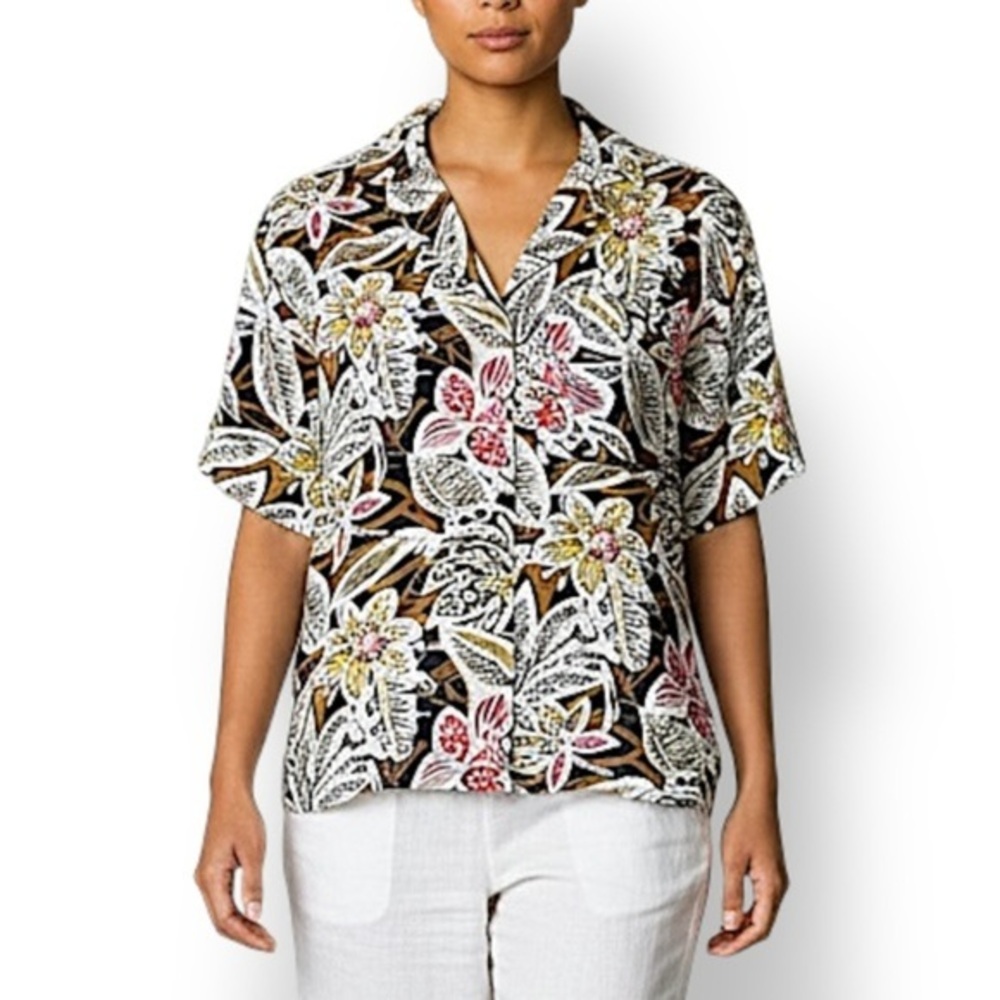 4/$20 Counterparts Tropical Print Button Front Blouse Multicolor Size 8